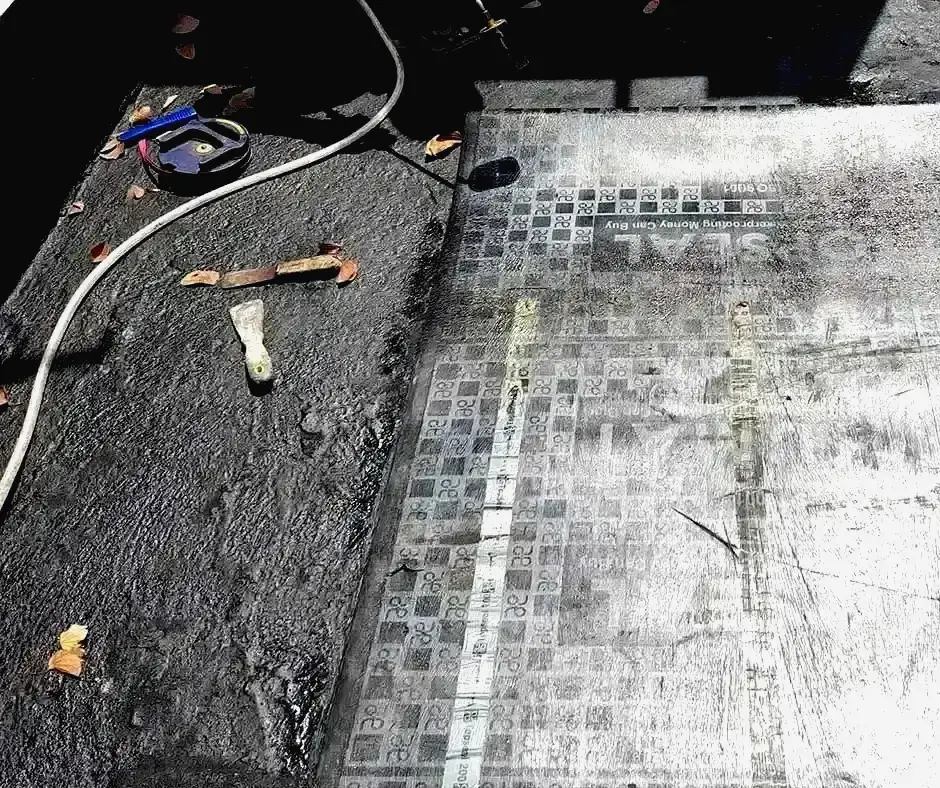 Newly applied basement waterproofing membrane Erie, PA