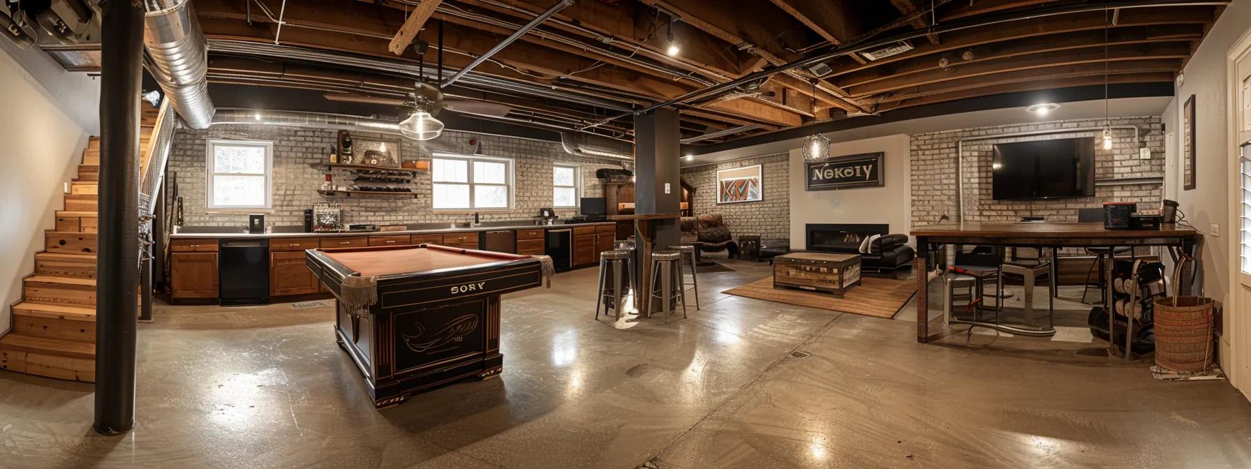 a meticulously organized, modern basement showcasing professional sealing services, highlighted by clear finishes and a dry, inviting atmosphere that emphasizes the enhanced marketability and appeal of the space.